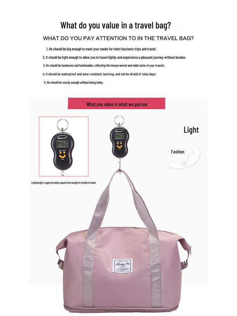 Expandable Large Capacity Travel Bag with Dry/Wet Separation, Portable Handheld Style for Fitness and Luggage Storage