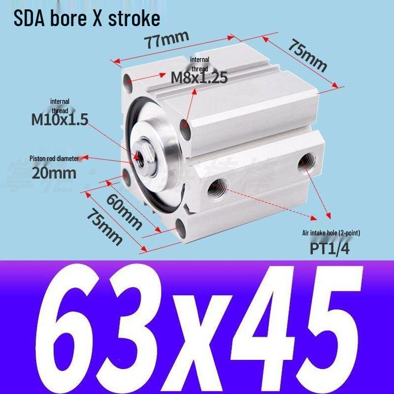 SDA Mini Pneumatic Cylinder, High Thrust, Thin Type, Bore Sizes 20/25/32/40/50