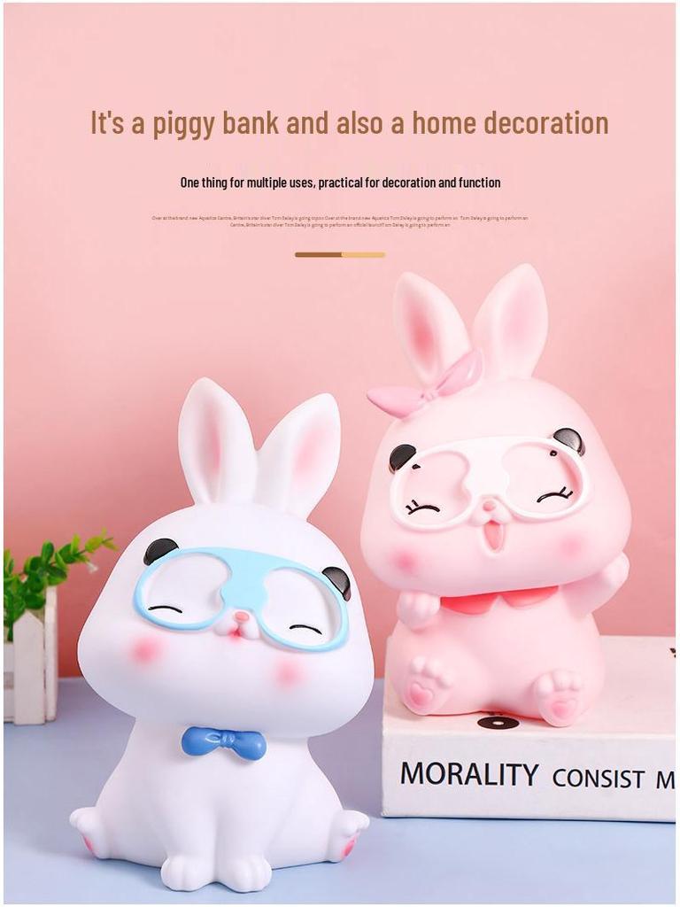 2024 Large Capacity Cute Rabbit Piggy Bank - Durable Vinyl Cartoon Savings Bank with Easy Access