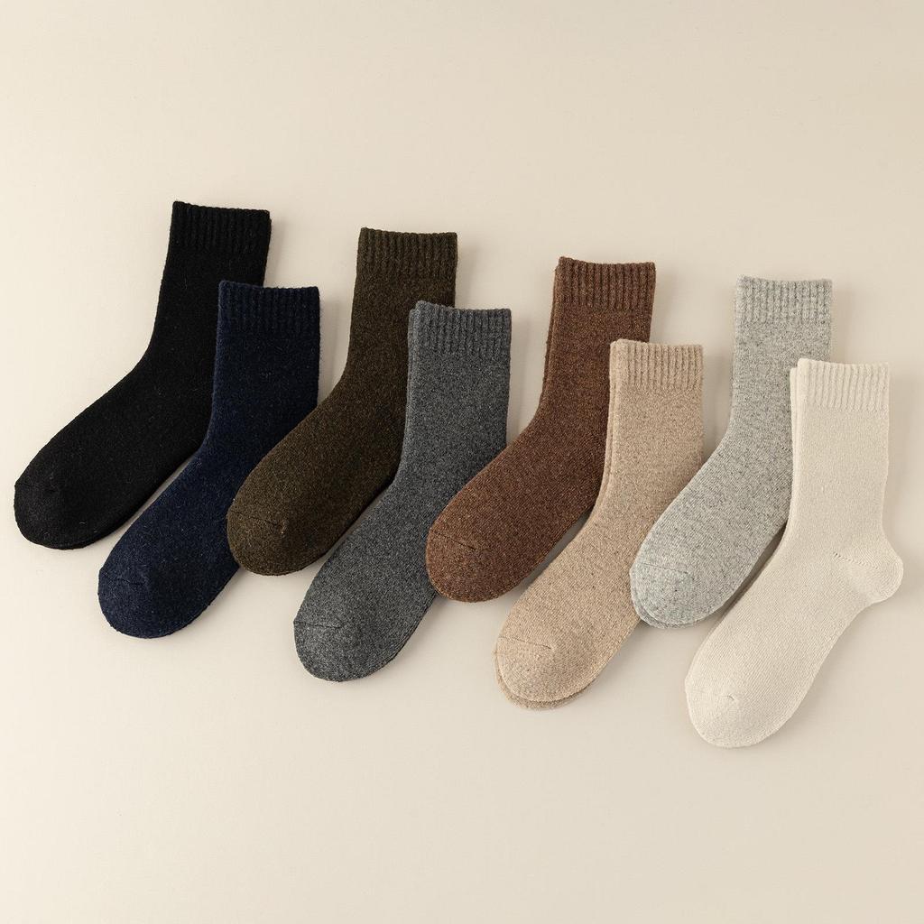 Men's Wool Fleece-lined Mid-Calf Socks for Autumn & Winter, Cold-Proof, Thick & Warm, Solid Color
