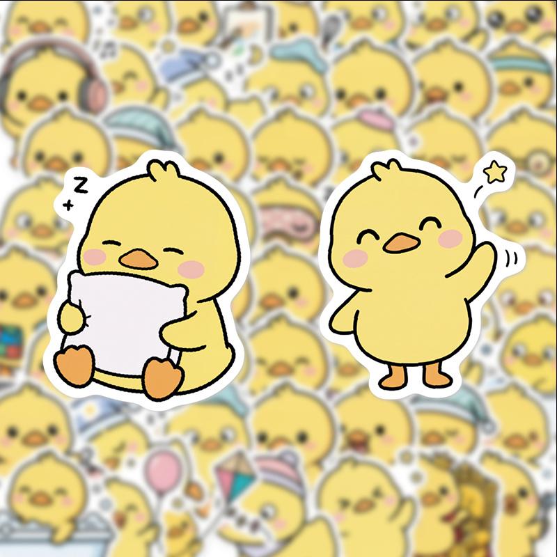 50pcs Cute Little Yellow Duck Doodle Stickers Tablet And Laptop Stickers Phone Decorations Birthday Gift Box Stickers for Pads