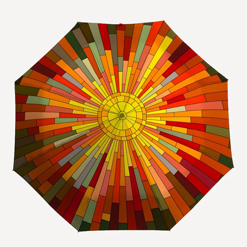 

1pc Sunburst Mosaic Automatic Folding Umbrella - 8-Rib Compact Travel Umbrella Durable & Portable for Outdoor Use, Perfect Gift057
