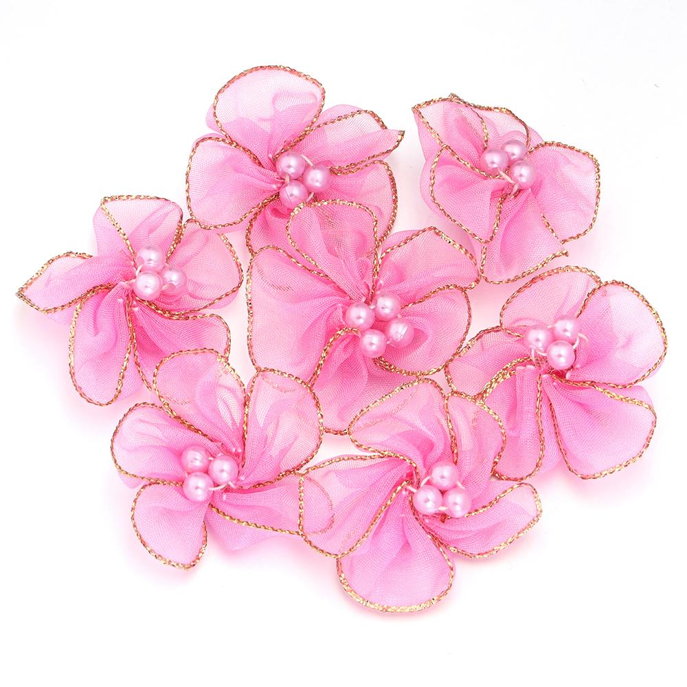 

20pcs 4cm Snow Gauze Fabric Flower Colorful Gold Edge Handmade Plum Blossom Flowers For DIY Clothing Sewing Decor Accessories рожевий