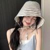 New Summer Women'S Striped Bucket Hat Japanese Style Wide Brim Sun Protection Hat Versatile Sun Hat