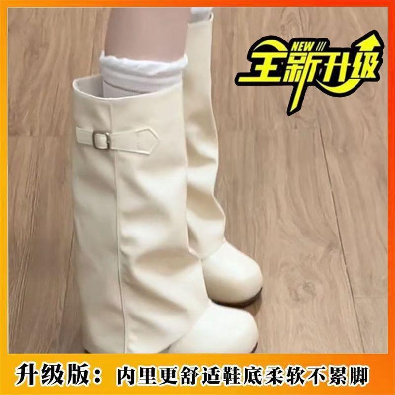 Popular round head solid color with skirt versatile Martin boots niche design temperament elegant boots women