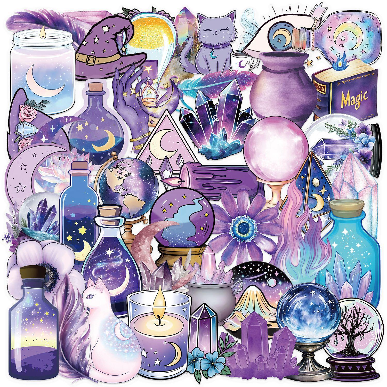 

50PCS Purple Magic Witch Graffiti Stickers DIY Handbag Luggage Skateboard Water Cup Notebook Waterproof Stickers