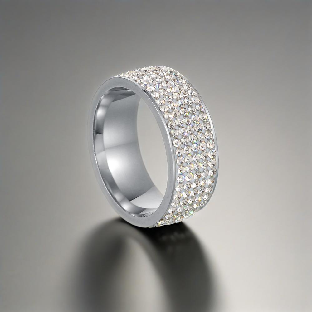 Lucky Star Jewelry Women's Black Luxury Silvery Zircon Stainless Steel Ring 5 Rows For Men And Romantic Engagement Wedding Party Gift
