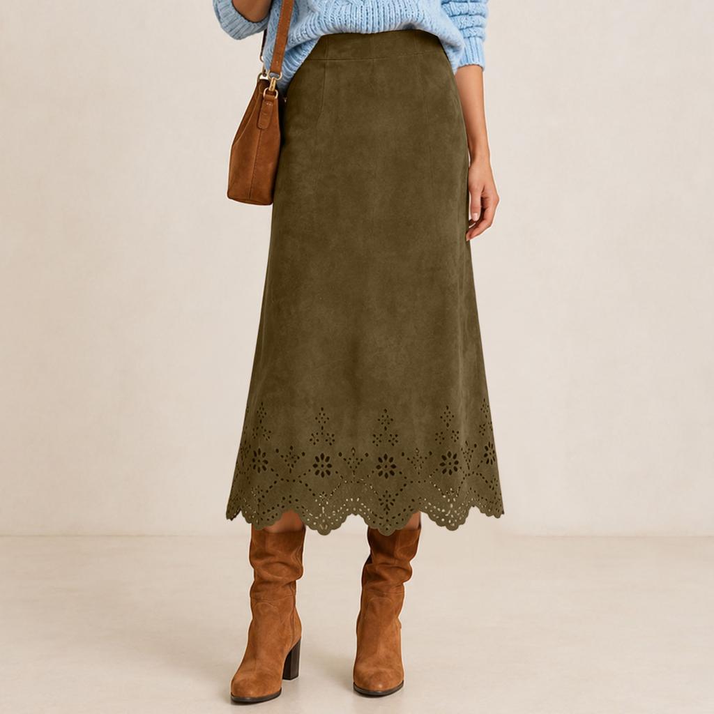 Damen Color Retro A-Linien-Rock mit Nieten und Quaste für Herbst Winter