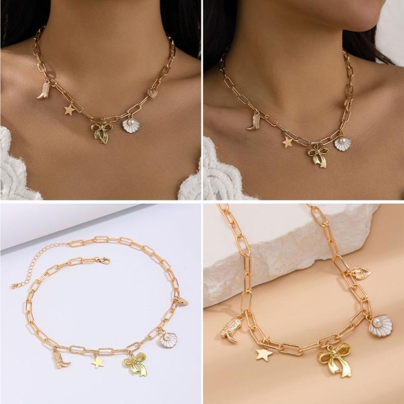 Stylish Gold Crosses Necklace for Women with Seashells Charm Decoration for Beach and Summer Fashion Statement Pieces