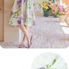 French style fresh and elegant style, purple imitation satin, niche print A-line skirt, slimming half skirt