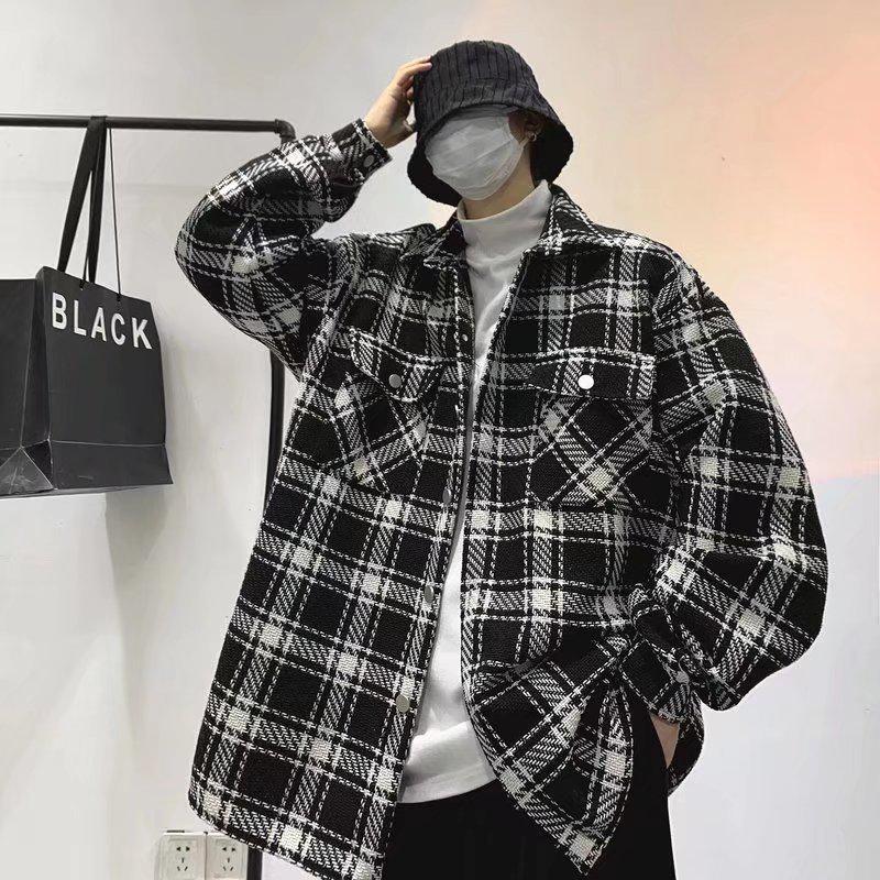 2025 Men's Versatile Plaid Jacket: Hong Kong & Korean Style Trendy Loose Fit for Teens, Spring/Autumn