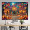 2D Día De Los Muertos Street Scene Wall Tapestry, Colorful Mexican Holiday Backdrop for Living Room