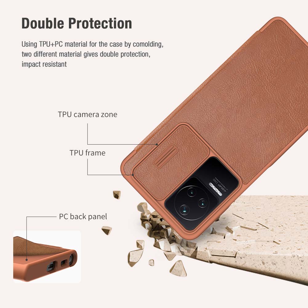 Xiaomi Redmi K40S K50 Pro ümbris Nillkin Qin Pro kaamera kaitsekate PU-nahast klappümbris kaarditaskuga