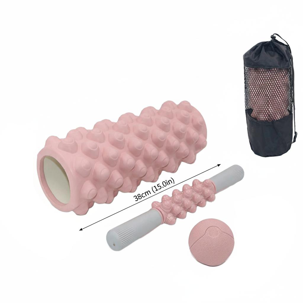 33cm Hollow Foam Roller Set With Bumpy Nodules Includes Massage Stick And Myofascial Ball For Yoga Pilates Recovery
