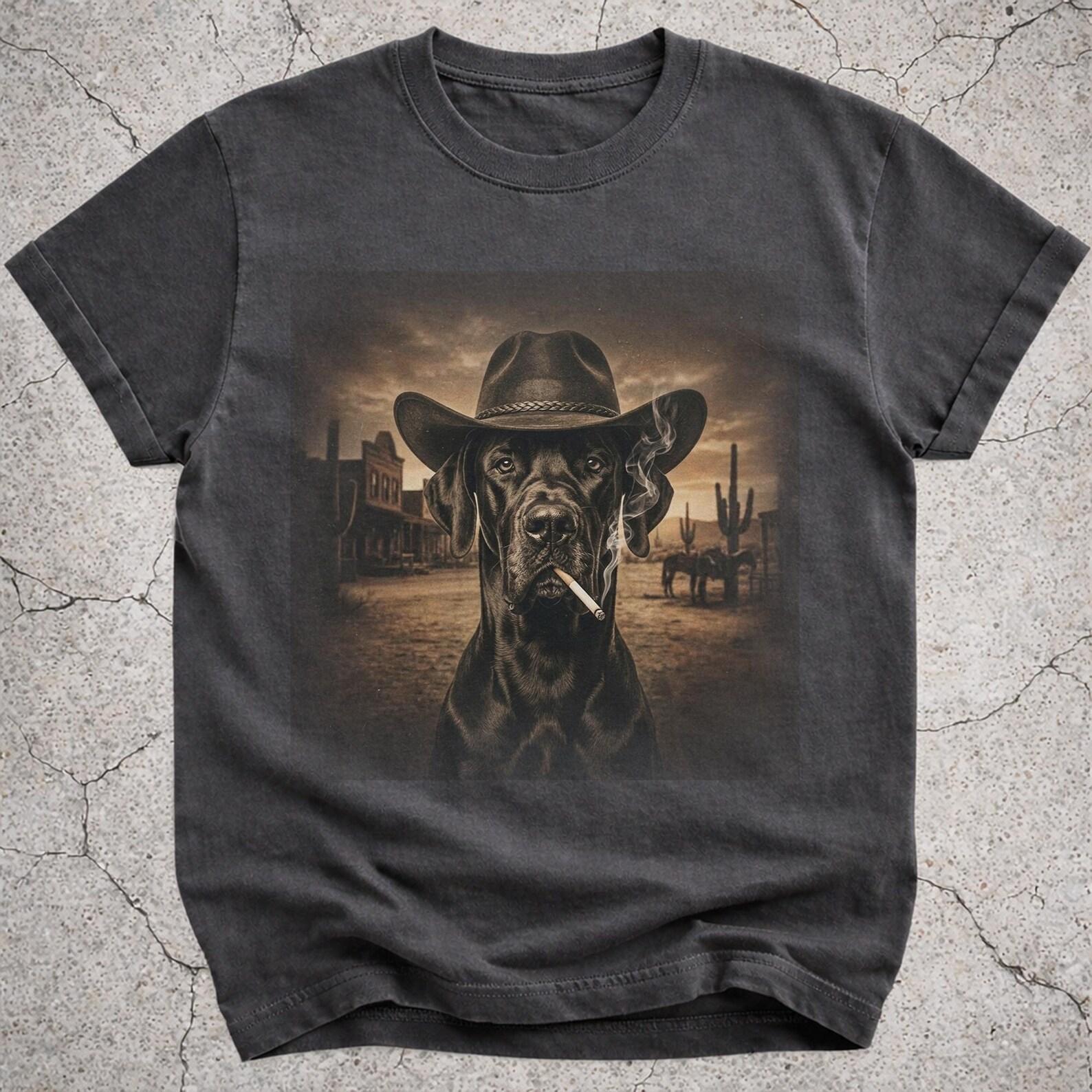 Black Great Dane Cowboy Shirt, Western Dog T-Shirt, Funny Great Dane Gift for Dog Mom Dad, Vintage Cowboy Dog Tee 3XL