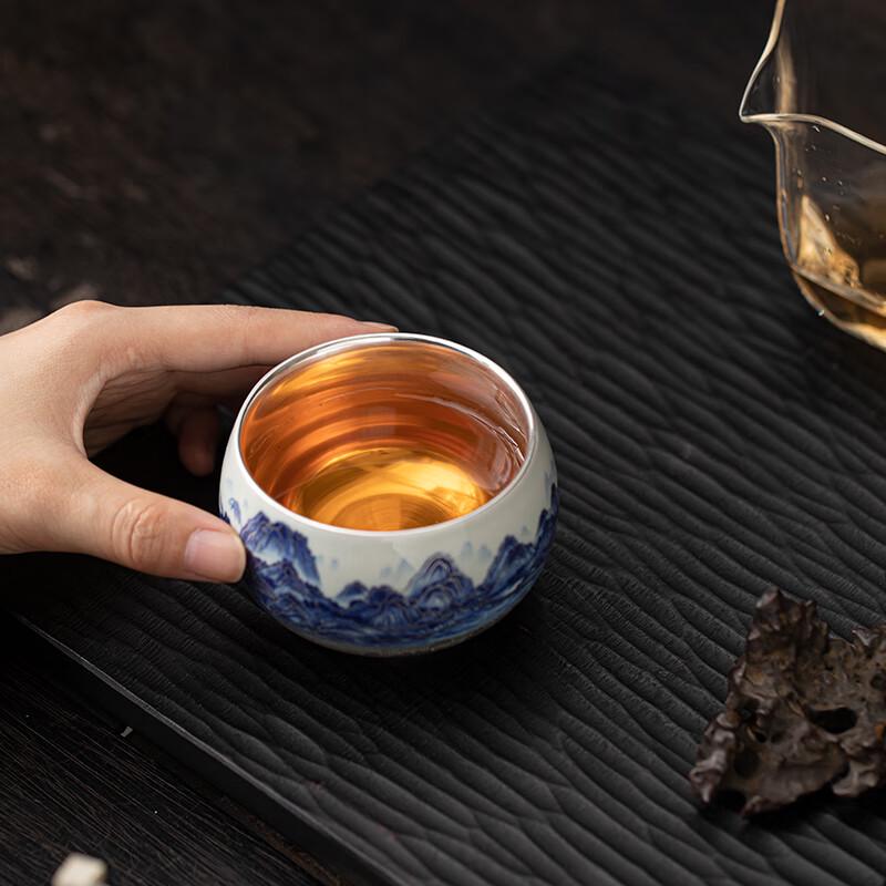 Master Zheng Wenqiang Gilded Silver Landscape Ceramic Teacup