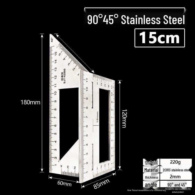 Multi-functional T-shaped Combination Square: 90° & 45° Marking Ruler, 2CR13 Stainless Steel for Woodworking and Wire-Passing.
