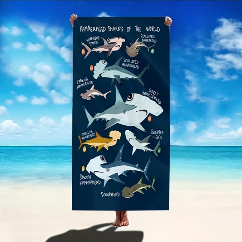 

1pc Shark Print Beach Towel - High Absorbency Microfiber, Vibrant Shark Design,Perfect for Beach,Pool,Camping,and Summer Travel W40*H60(CM)