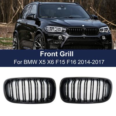 Dual Line Grill 2 Slat Kidney Grills Glossy Black For BMW F15 F16 X5 X6 F85 F86 2014-2018 Front Bumper Racing Grille Accessories