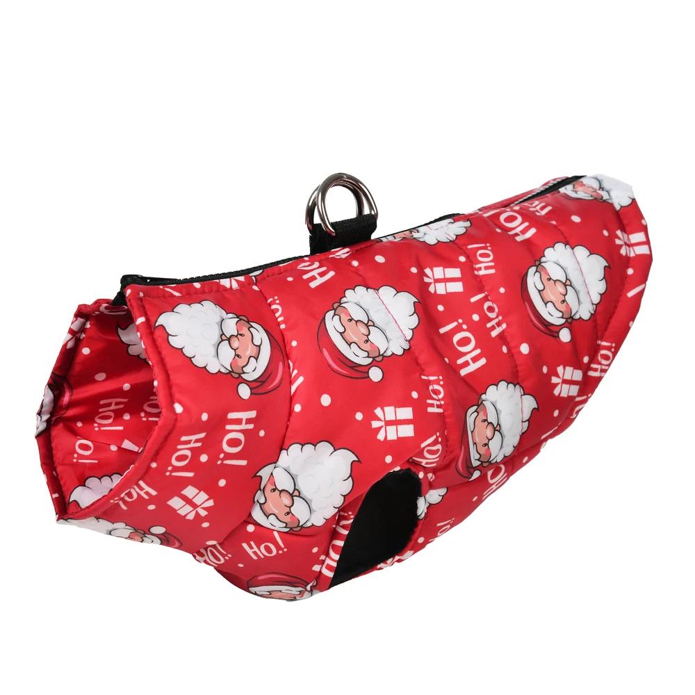 Warm Pet Jacket for Winter Christmas Dog Coat with D-ring Cute Santa Claus Print Pets Costume for Small Medium Dogs Schnauzer