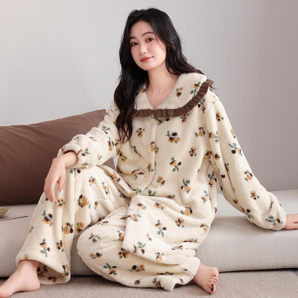 Cozy Winter Fleece Pajama Set for Couples - Thick Velvet Homewear for Women and Men