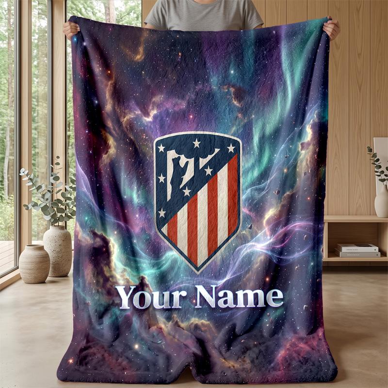 Custom Text Flannel Throw Blanket, Lightweight Cozy Bed Sofa BlanketAtletico Madrid