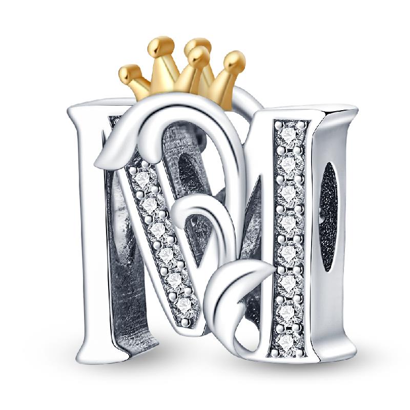 Copper 26 Letter Crown Shiny Zirconia Beads Suitable For Panoriginal Bracelet Fashion Diy Creative