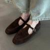 Sheepskin version~ French retro round head suede Mary Jane single shoes women's 2025 new two-wear light mouth flat-soled single shoes