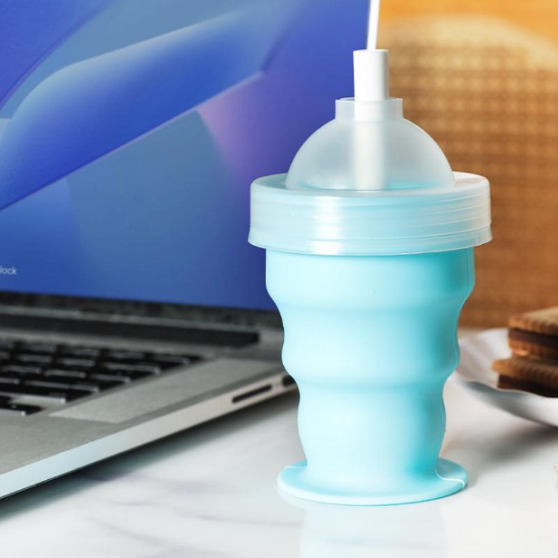 Portable Foldable Ice Ball Cup Food Grade Silicone Ice Ball Mold With Straw For Any Drink Reusable Travel Water Bottle