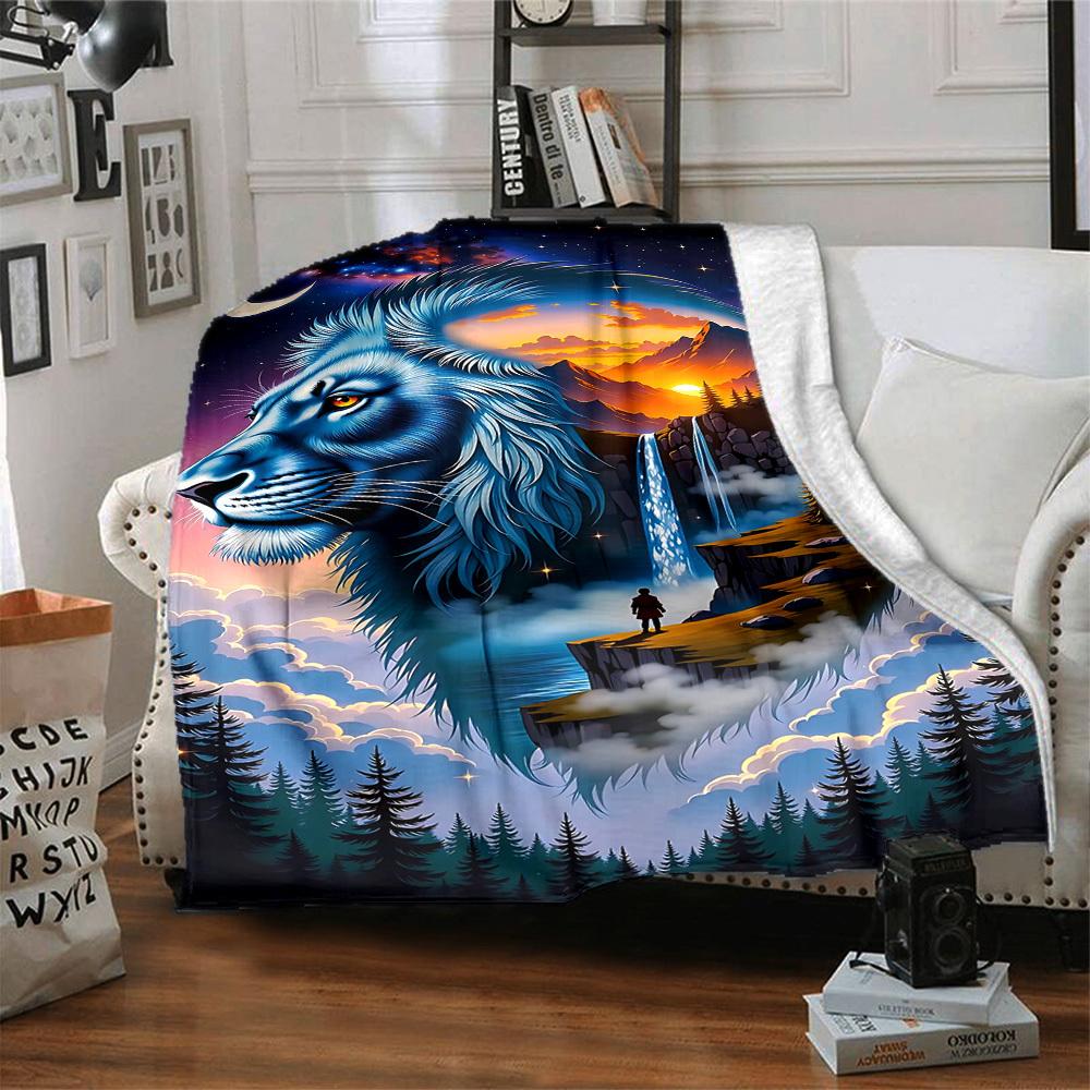 1pc Lion Fantasy Landscape Blanket Lightweight Blanket Throw Blanket For Sofa, Bed, Travel, Camping, Livingroom, Office, Couch, Chair yy251010008