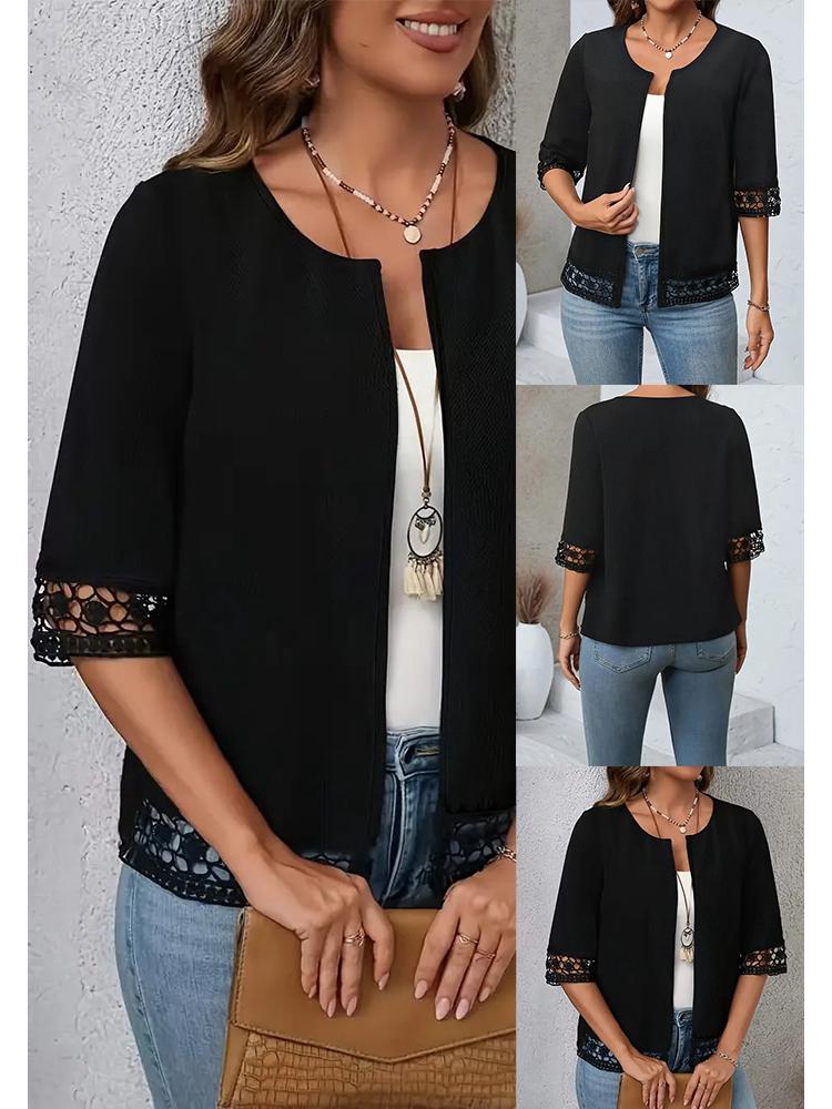 Women s Spring/Summer Loose Lace Patchwork T-shirt XXL чёрный