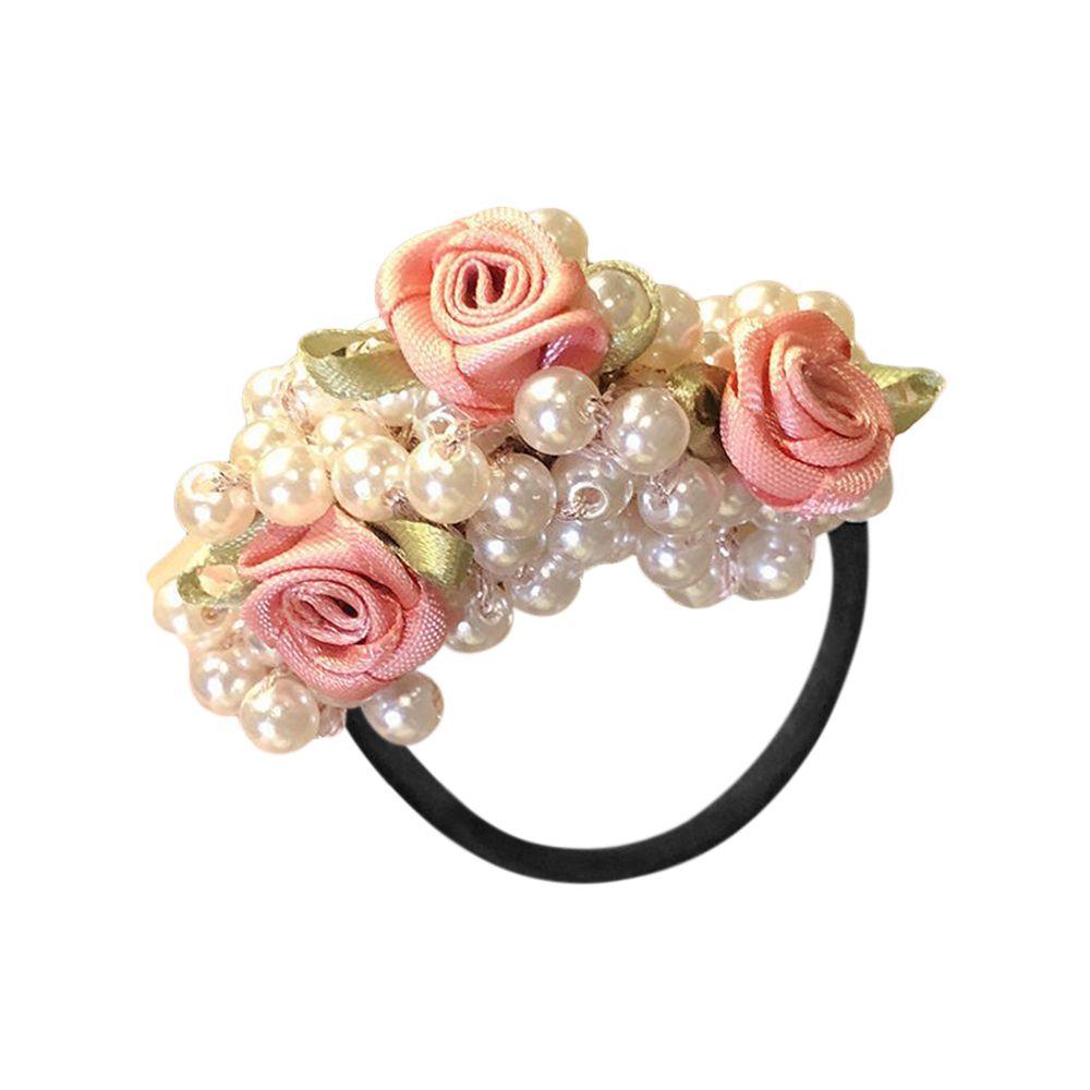 High Elasticity Ponytail Holder Pearl Head Rope Rubber Band Pearl Rose Flower Hair Loop Hair Tie