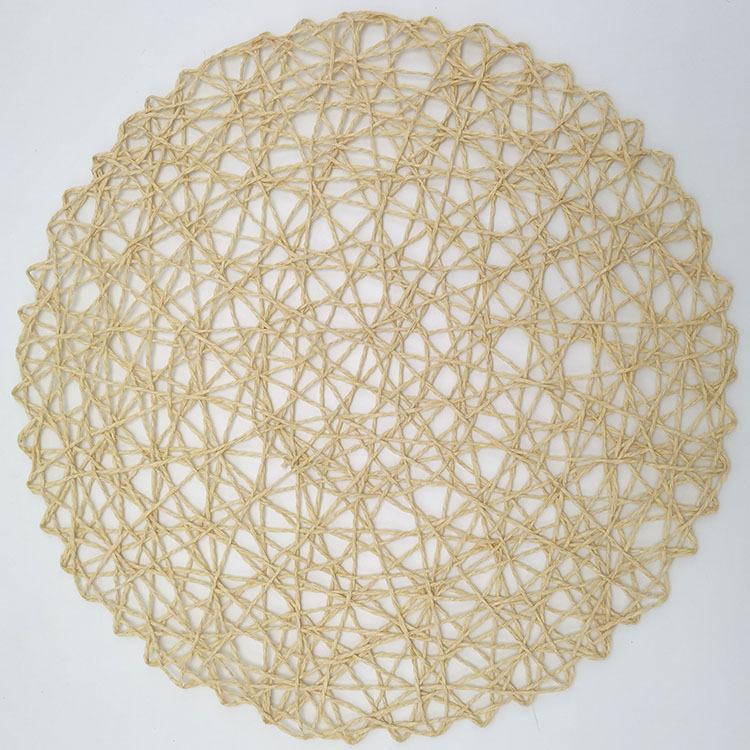 Round Paper Woven Placemats Wood Heat Resistant Rattan Brown Paper Straw for Dining Party Wedding