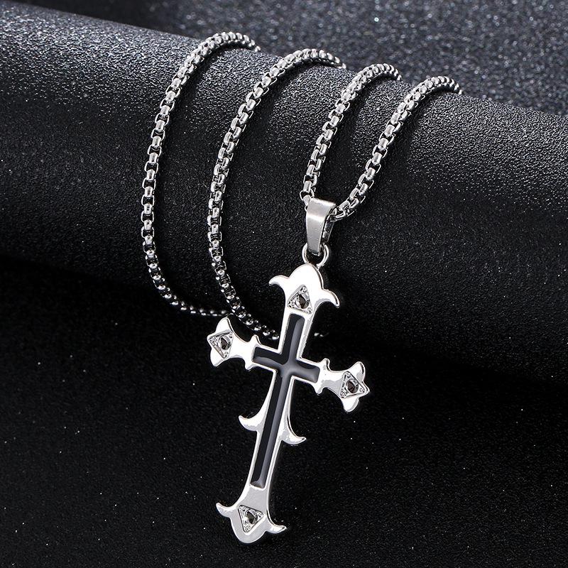 Retro Flower Pattern Cross Necklace: Unique Hip Hop Design
