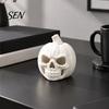 Hollowed Resin Figurine 3D Printed Pumpkin Skull Figurine, Blank DIY Paint Halloween Unique Lighting Props Statue, Desktop Ornament for Party