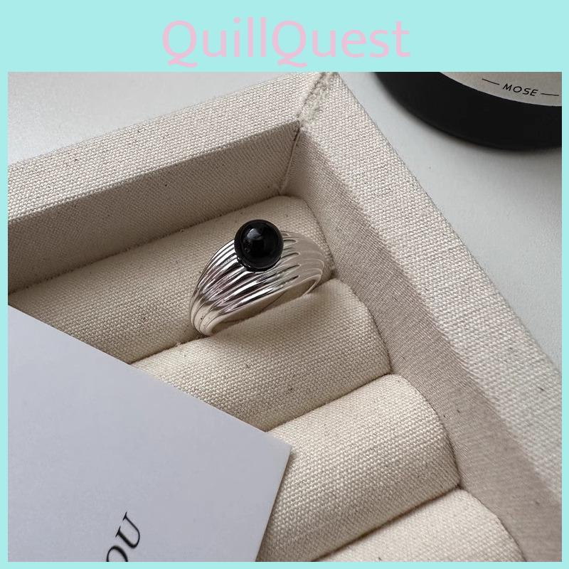 Stilvoller mehrschichtiger verstellbarer Ring mit schwarzem Onyx für Damen mit geometrischem Design und elegantem Finish