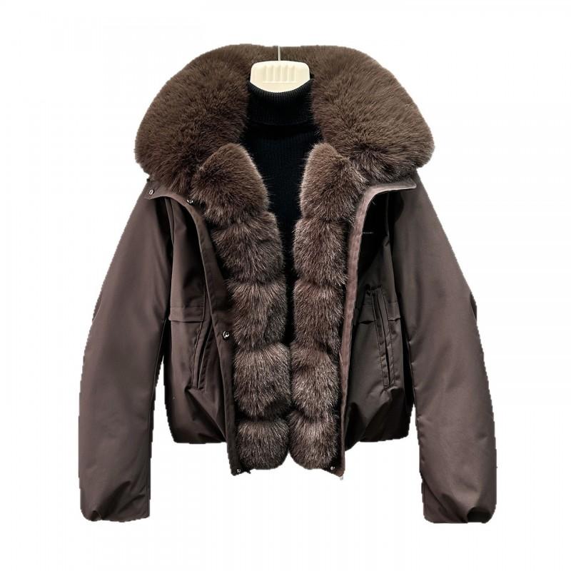 Womens Winter Puffer Coat With Detachable Faux Fur Collar Loose Fit Warm Cotton-Padded Jacket Cold Weather
