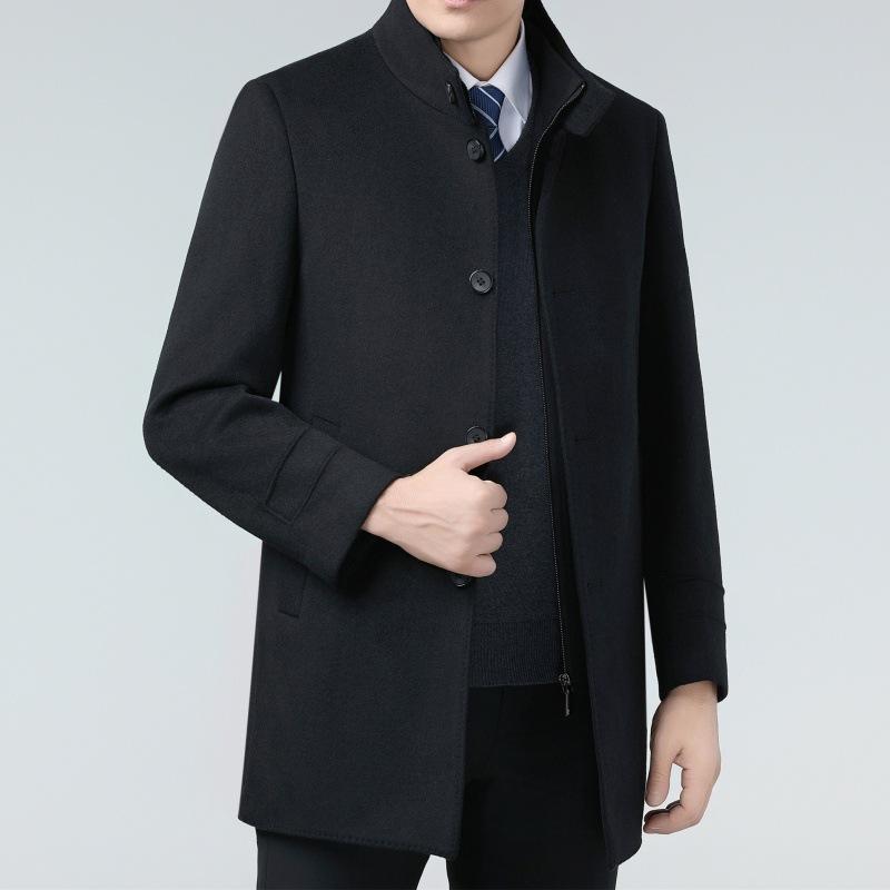 

Двустороннее шерстяное кашемировое пальто мужское шерстяное пальто средней длины зимний комплект из двух предметов с пуховой подкладкой одежда для папы 195