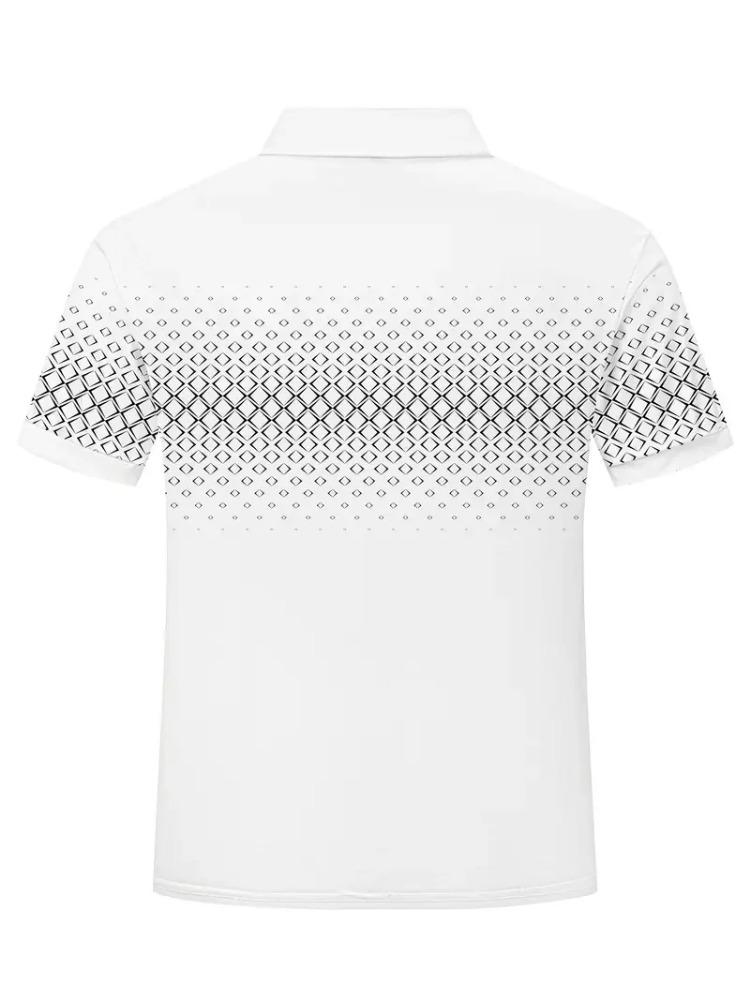 Summer Men's Slimming Diamond Pattern Printed Short-Sleeved Polo Shirt Simple Shirt Breathable and Comfortable Men's Clothing