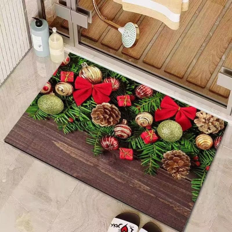 Christmas Decoration Carpet Christmas Wreath Mat Christmas Tree Christmas Ball Anti Slip Absorbent Carpet Holiday Decoration