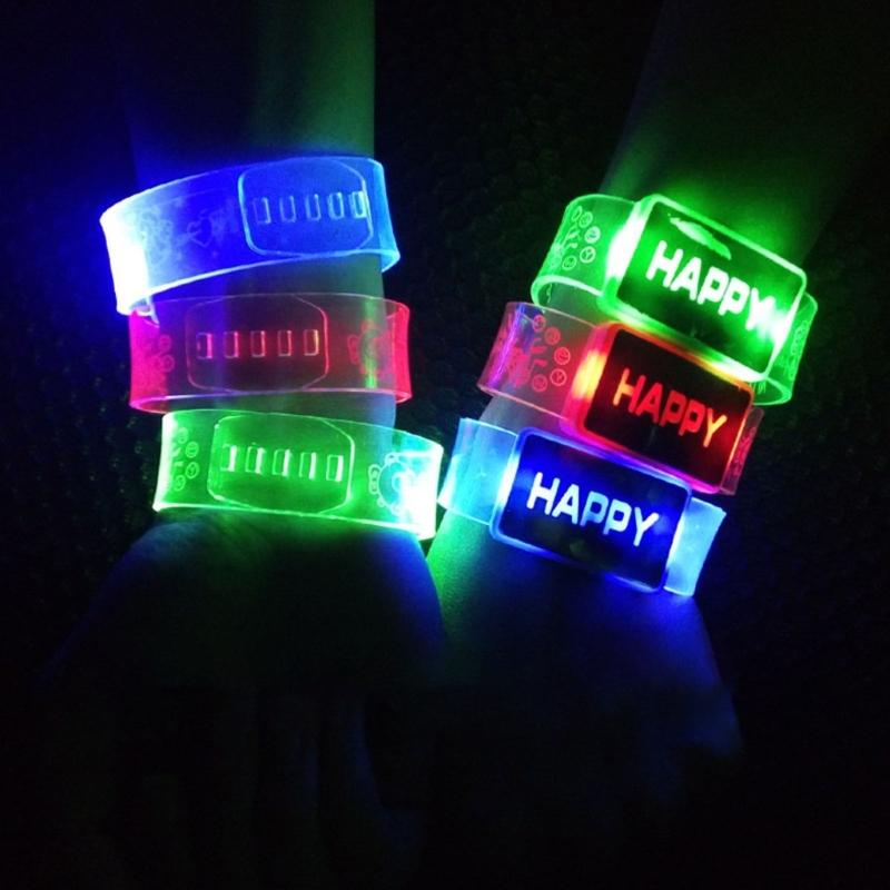 Light Up Wristband Happy Bracelet Glowing Arm Wrist Bands Ornament for Children Festival Costume Party Decor