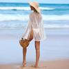 Women's Summer Long Sleeve Lace Hollow Pullover Swimsuit Cover Up Beach Vacation Outerwear Sun Protection Top