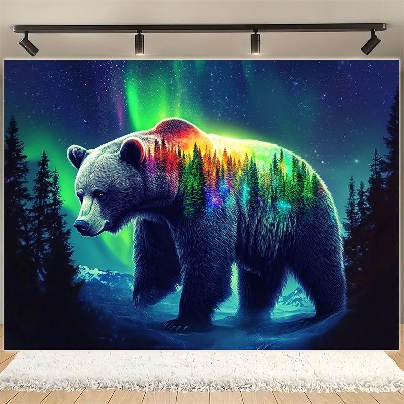 Aurora Forest Giant Bear Natural Landscape Tapestry Hanging Cloth Trendy Cool Wall Decoration Room Decoration