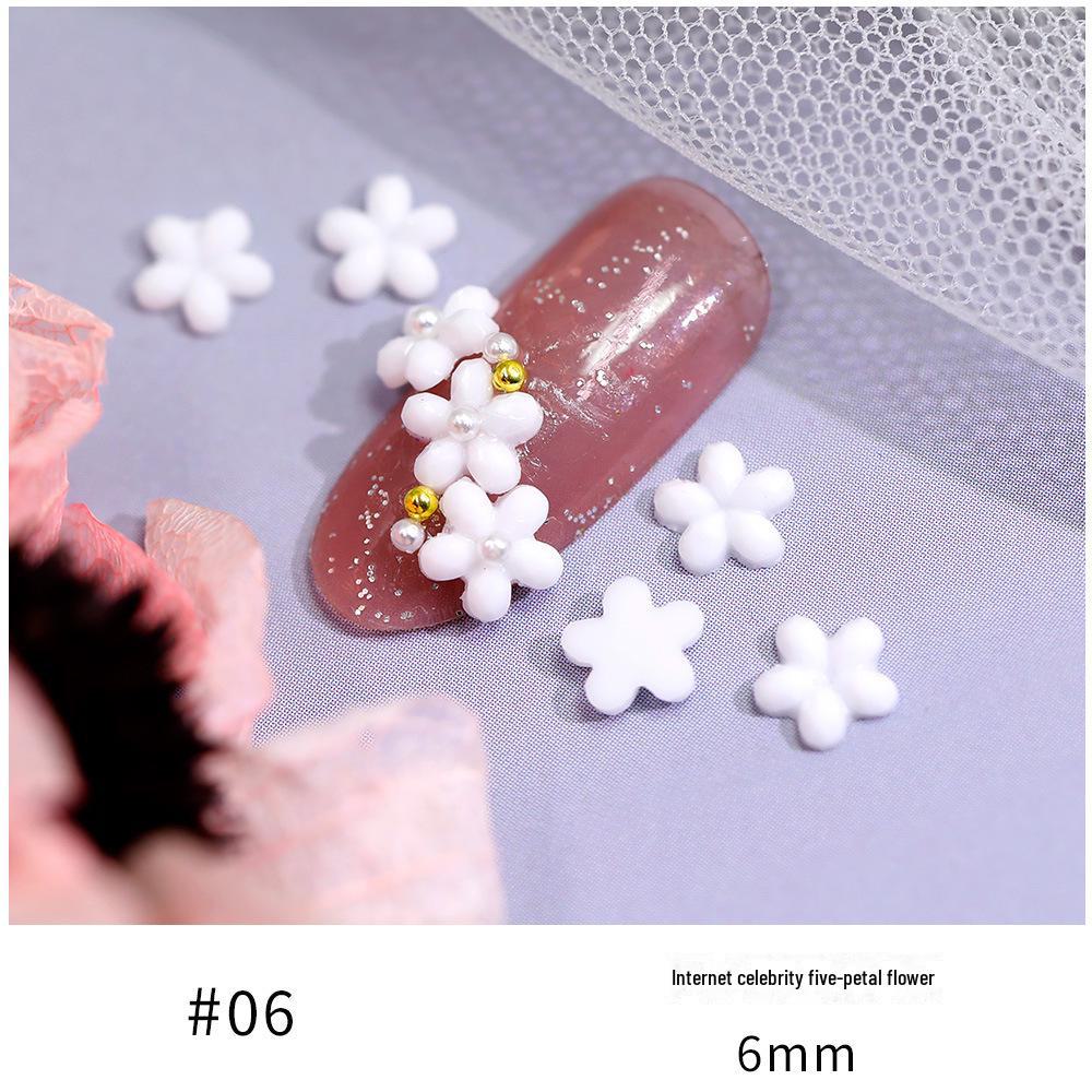 2021 White Resin 3D Five-Petal Flower Nail Art Accessories