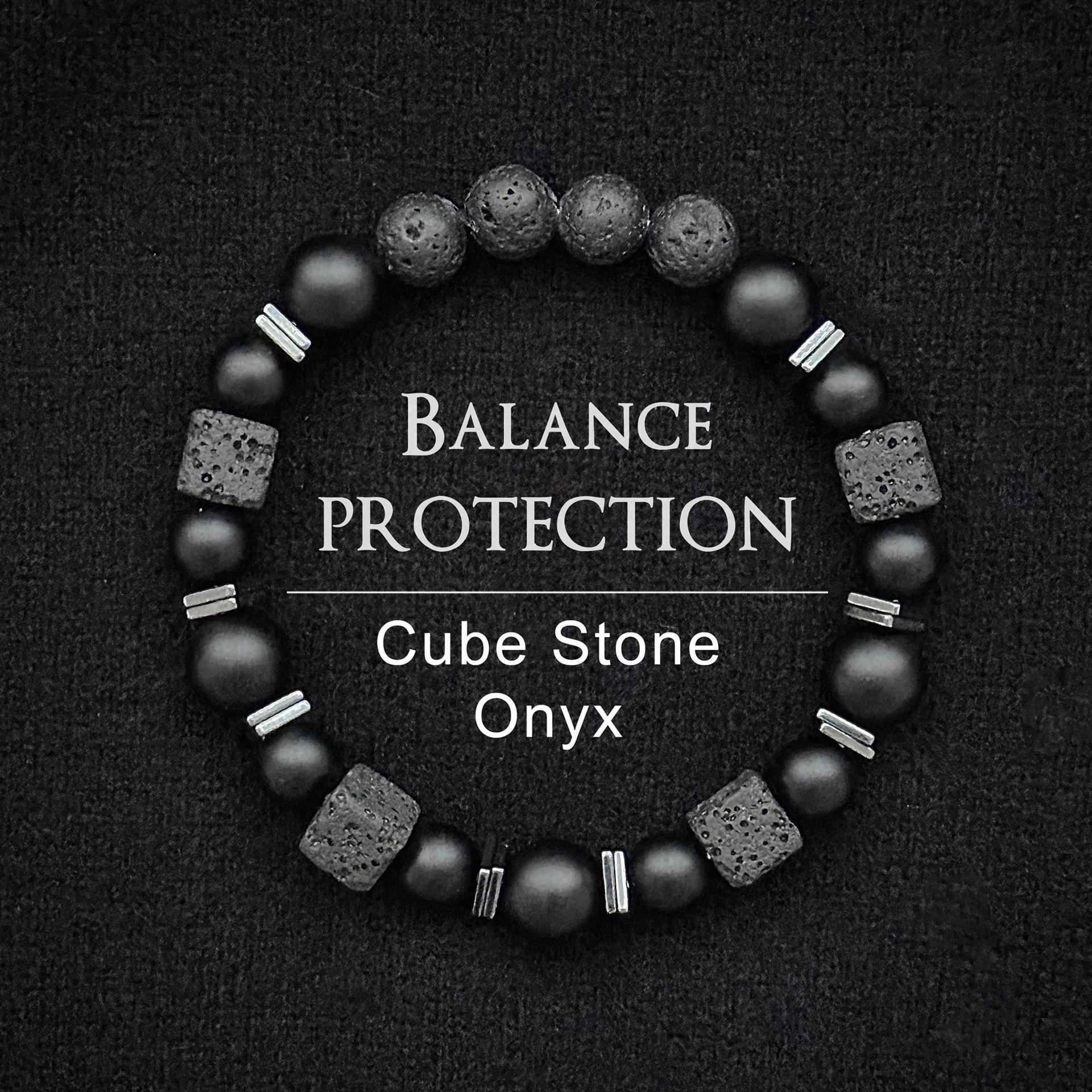 

Натуральный матовый черный оникс с кубиком лавы браслет баланса браслет из натурального камня подарок для мужчины парня