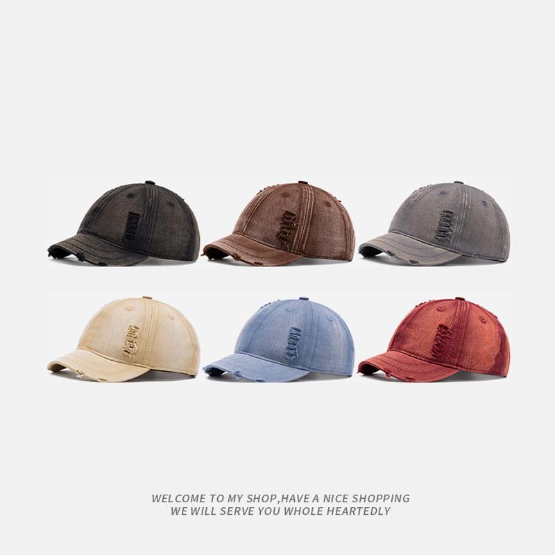 Vintage Czapka Baseballowa z Krótkim Daszkiem Męska Podarta Czapka w Jednolitym Kolorze Damski Kapelusz Przeciwsłoneczny na Outdoor