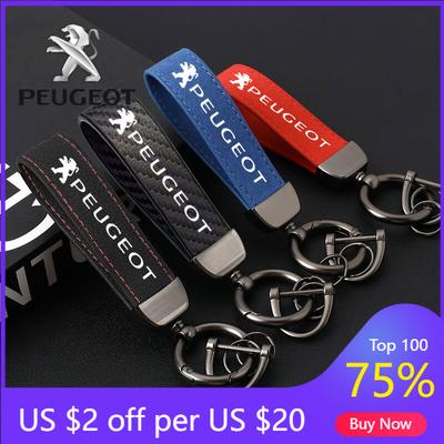 2026 Hot Car Sticker Leather Metal Alloy Car Styling Car Keyring Keychain Key Chain for Peugeot Logo 108 406 407 408 206 207 208