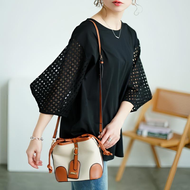 Japanese Korean Summer Women's Hollow Sleeve Patchwork Loose T-shirt