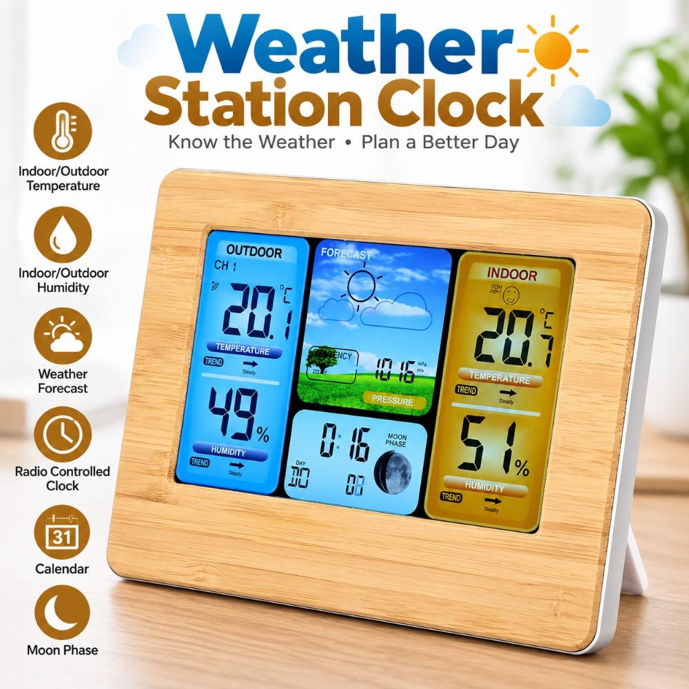 Wireless RF Transmission Wireless Weather Station Color Display Weather Forecast Clock  Home Office