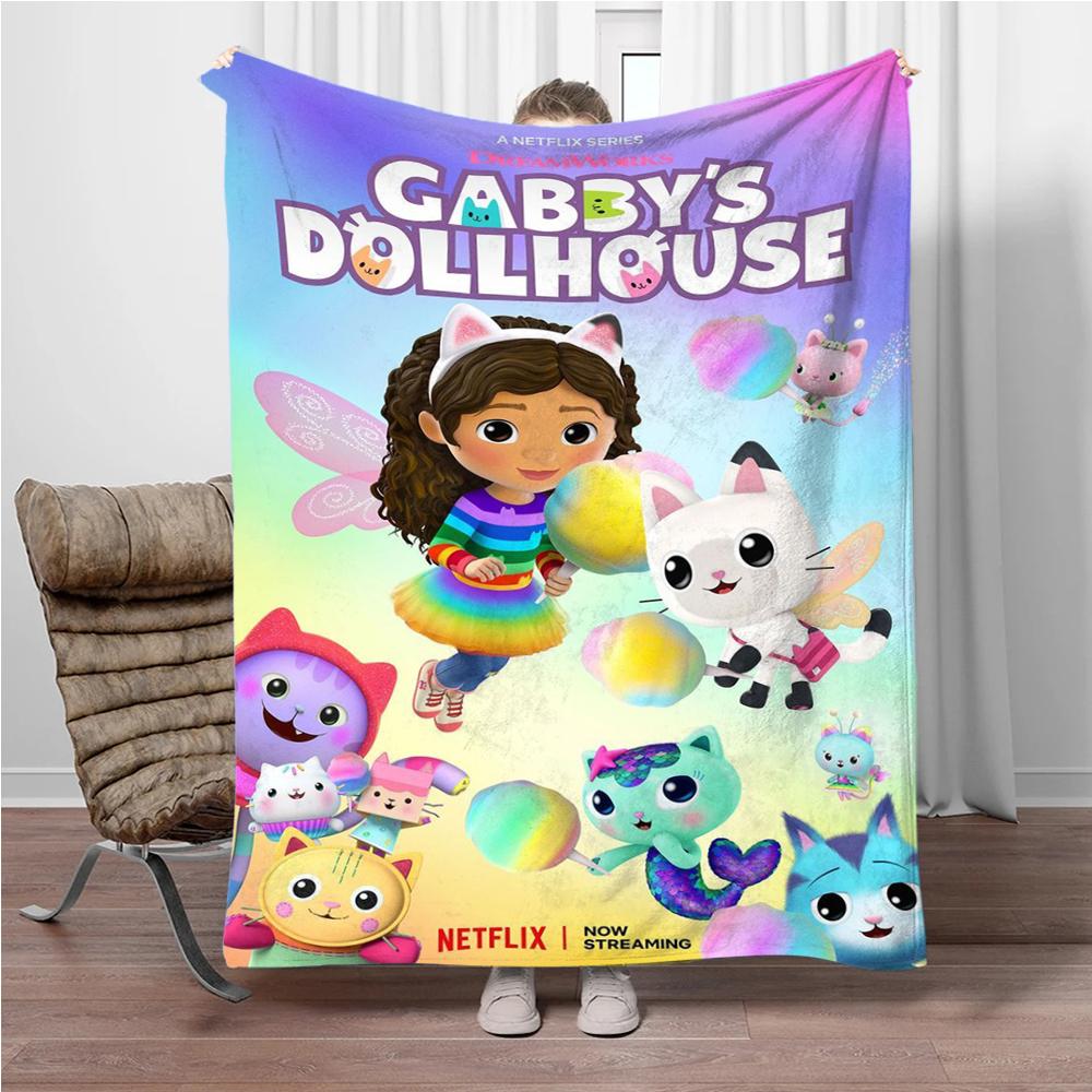 Cartoon G-Gabbys-Dollhouse Soft Flannel Blankets Keep Warm Throw Blanket Comfortable Blanket for Picnic Beds Sofa Home Bedroom